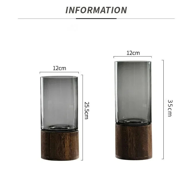 Modern Glass Vase with Wooden Base – European Style Decor
